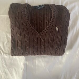 Ralph Lauren Chocolate V-Neck Cable Knit Sweater